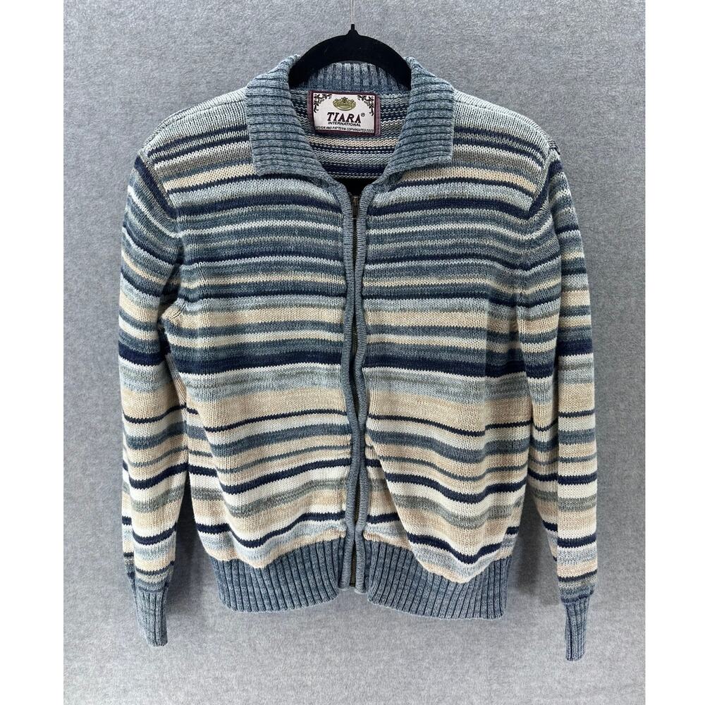 VTG Tiara International Womens sz M (see disc.) Y2K Cotton Striped Knit Sweater - Picture 2 of 8
